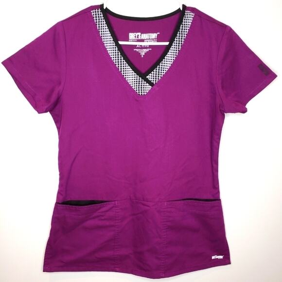 Grey's Anatomy Professional Wear Purple V Neck Active Scrub Top Small - Picture 1 of 9